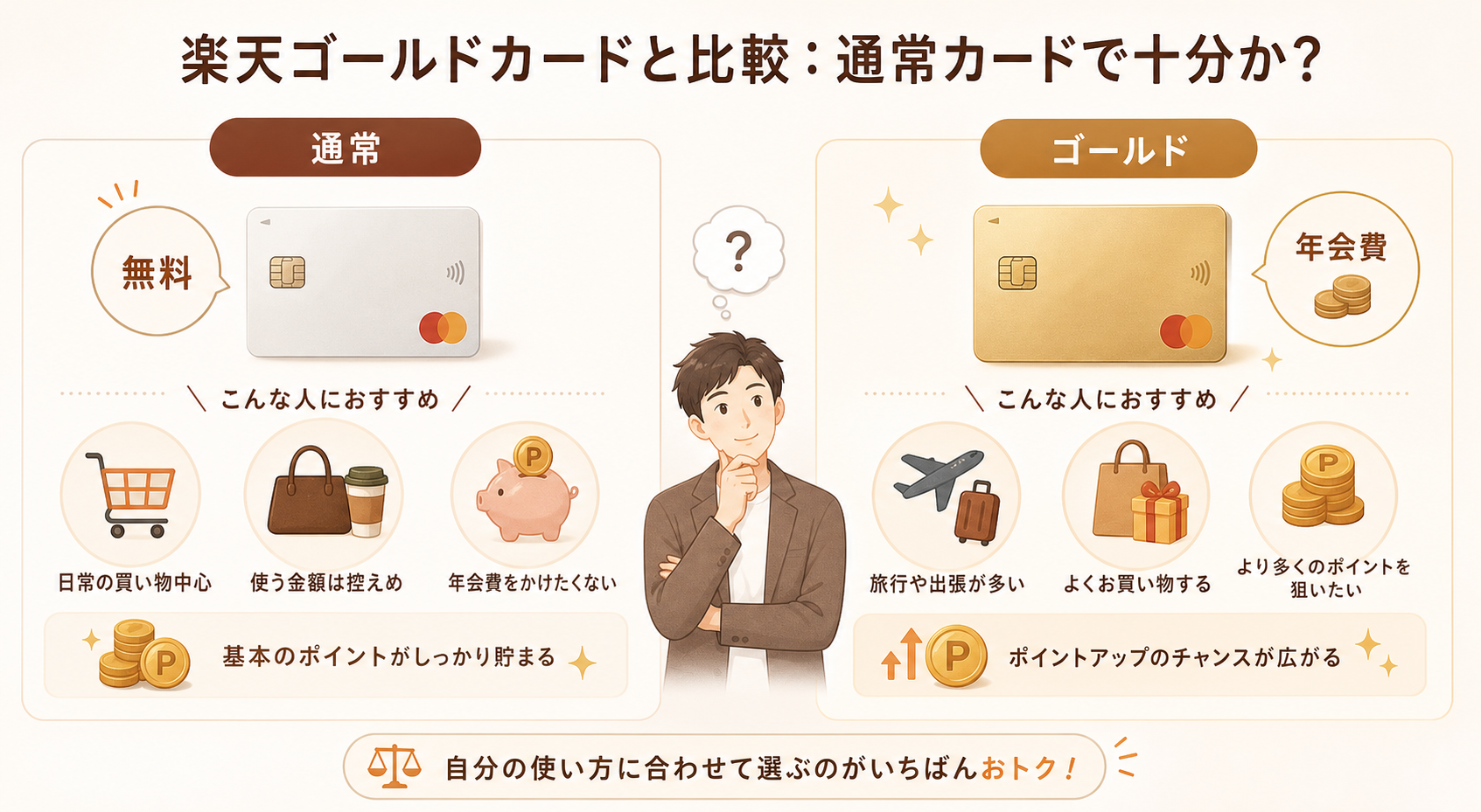 楽天ゴールドカードと通常カードの比較イメージ図